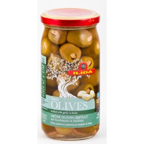 Ilida Grnne oliven med hvidlg uden sten 215 g