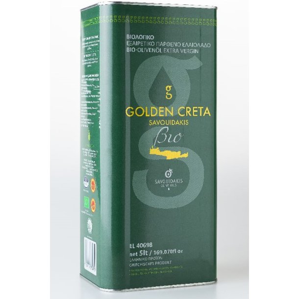 kologisk ekstra jomfru olivenolie fra Kreta "Golden Creta" PDO Messara 5l